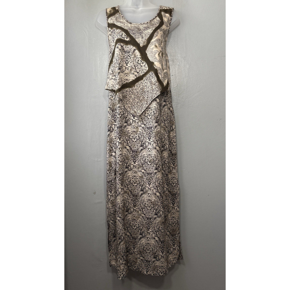 Vintage Rayon Dress Size Medium Brown Artsy Tribal Boho Whimsigoth Goblincore - Picture 2 of 11